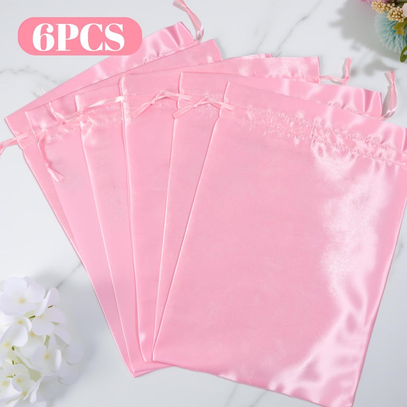 Shimmeroo 6Pcs Wig Bags Storage,Pink Wig Bags with Satin Drawstring Storage for Wigs Extension Bundle - Image 3